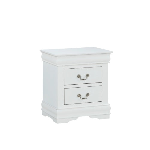 White Transitional Nightstand, Solid Wood with English Dovetail Drawers & Antique Brass Pulls