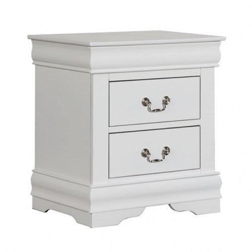 White Transitional Nightstand, Solid Wood with English Dovetail Drawers & Antique Brass Pulls