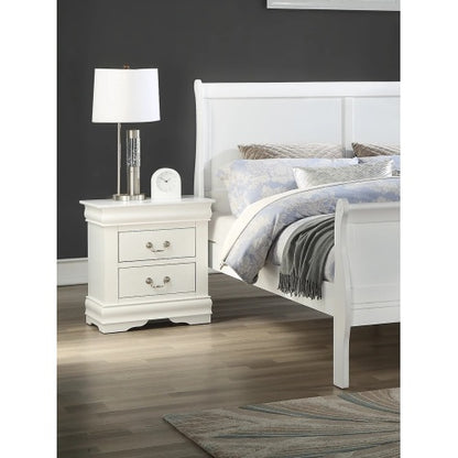 White Transitional Nightstand, Solid Wood with English Dovetail Drawers & Antique Brass Pulls
