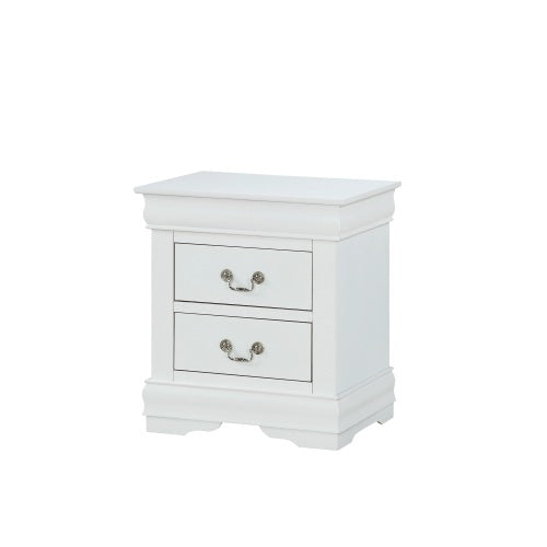 White Transitional Nightstand, Solid Wood with English Dovetail Drawers & Antique Brass Pulls
