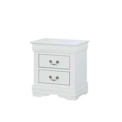 White Transitional Nightstand, Solid Wood with English Dovetail Drawers & Antique Brass Pulls