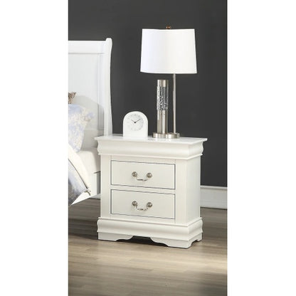 White Transitional Nightstand, Solid Wood with English Dovetail Drawers & Antique Brass Pulls