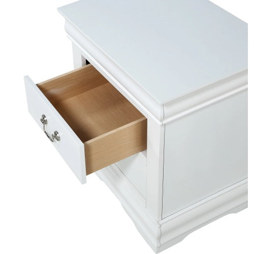 White Transitional Nightstand, Solid Wood with English Dovetail Drawers & Antique Brass Pulls