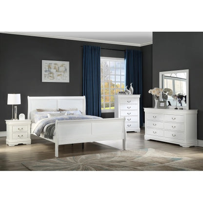 White Transitional Nightstand, Solid Wood with English Dovetail Drawers & Antique Brass Pulls