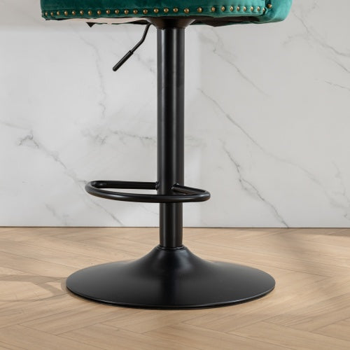 Swivel Velvet Barstools Adjusatble Seat Height from 25-33 Inch,17.7inch base, Modern Upholstered Bar Stools with Backs Comfortable Tufted for Home Pub and Kitchen Island,Green,Set of 2