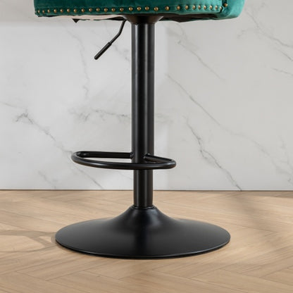 Swivel Velvet Barstools Adjusatble Seat Height from 25-33 Inch,17.7inch base, Modern Upholstered Bar Stools with Backs Comfortable Tufted for Home Pub and Kitchen Island,Green,Set of 2
