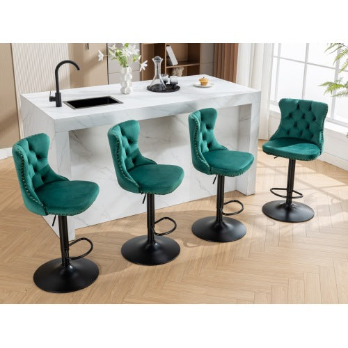 Swivel Velvet Barstools Adjusatble Seat Height from 25-33 Inch,17.7inch base, Modern Upholstered Bar Stools with Backs Comfortable Tufted for Home Pub and Kitchen Island,Green,Set of 2