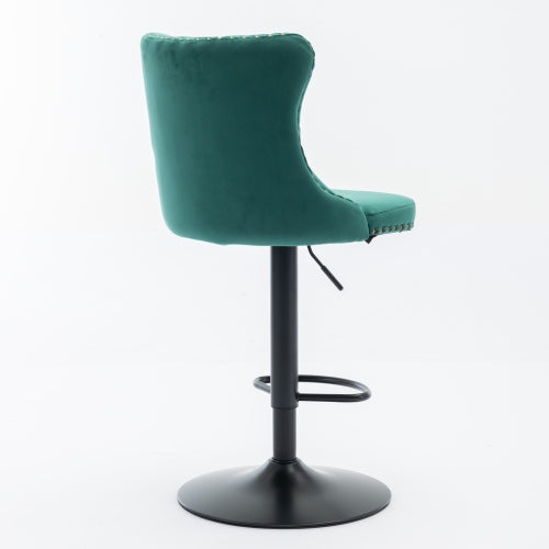 Swivel Velvet Barstools Adjusatble Seat Height from 25-33 Inch,17.7inch base, Modern Upholstered Bar Stools with Backs Comfortable Tufted for Home Pub and Kitchen Island,Green,Set of 2