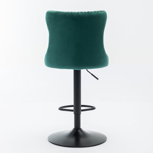 Swivel Velvet Barstools Adjusatble Seat Height from 25-33 Inch,17.7inch base, Modern Upholstered Bar Stools with Backs Comfortable Tufted for Home Pub and Kitchen Island,Green,Set of 2