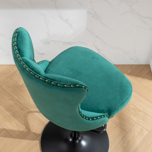 Swivel Velvet Barstools Adjusatble Seat Height from 25-33 Inch,17.7inch base, Modern Upholstered Bar Stools with Backs Comfortable Tufted for Home Pub and Kitchen Island,Green,Set of 2