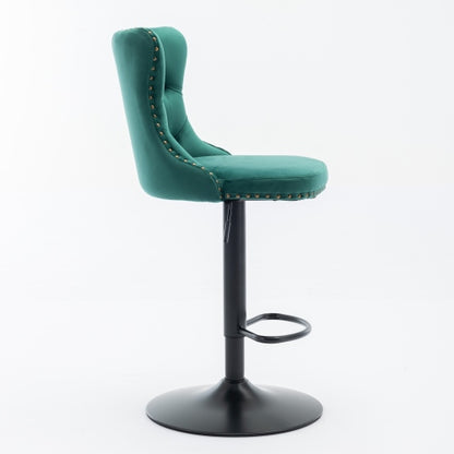 Swivel Velvet Barstools Adjusatble Seat Height from 25-33 Inch,17.7inch base, Modern Upholstered Bar Stools with Backs Comfortable Tufted for Home Pub and Kitchen Island,Green,Set of 2