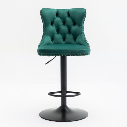 Swivel Velvet Barstools Adjusatble Seat Height from 25-33 Inch,17.7inch base, Modern Upholstered Bar Stools with Backs Comfortable Tufted for Home Pub and Kitchen Island,Green,Set of 2