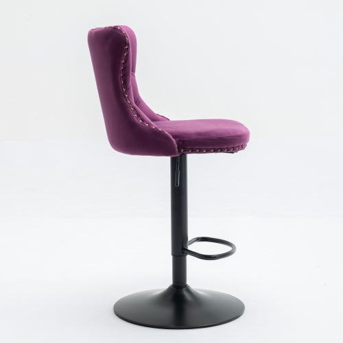 Swivel Velvet Barstools Adjusatble Seat Height from 25-33 Inch,17.7inch base, Modern Upholstered Bar Stools with Backs Comfortable Tufted for Home Pub and Kitchen Island,Purple,Set of 2