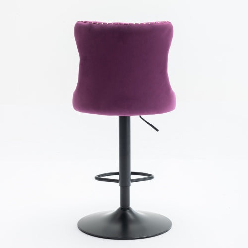 Swivel Velvet Barstools Adjusatble Seat Height from 25-33 Inch,17.7inch base, Modern Upholstered Bar Stools with Backs Comfortable Tufted for Home Pub and Kitchen Island,Purple,Set of 2