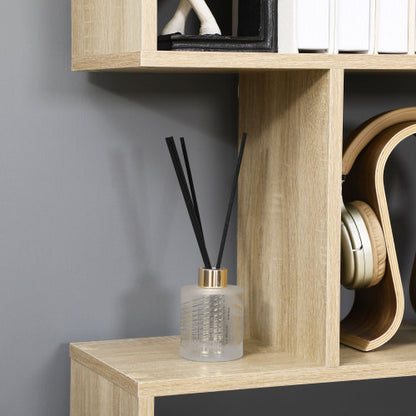 75.5 Inch Oak S-Shaped 6-Tier Anti-Tip Freestanding Bookshelf