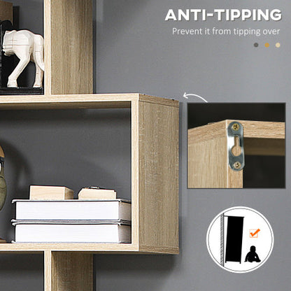 75.5 Inch Oak S-Shaped 6-Tier Anti-Tip Freestanding Bookshelf