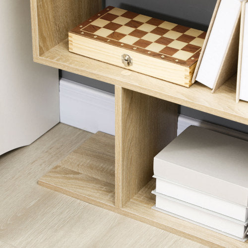 75.5 Inch Oak S-Shaped 6-Tier Anti-Tip Freestanding Bookshelf
