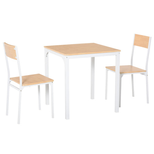 3 Piece Square Dining Table Set with 2 Chairs, White