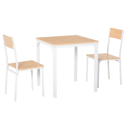 3 Piece Square Dining Table Set with 2 Chairs, White