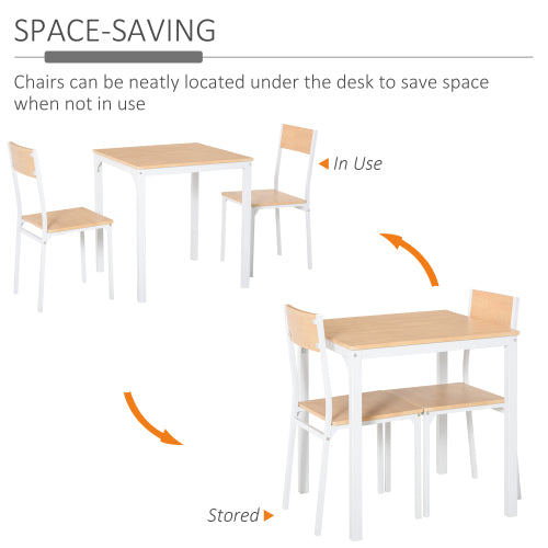 3 Piece Square Dining Table Set with 2 Chairs, White