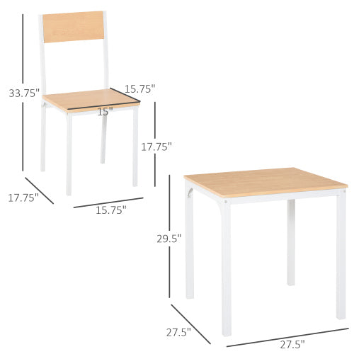 3 Piece Square Dining Table Set with 2 Chairs, White