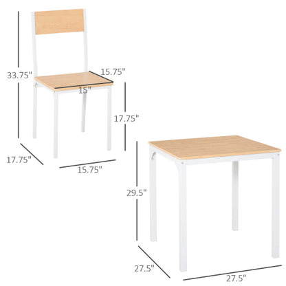 3 Piece Square Dining Table Set with 2 Chairs, White
