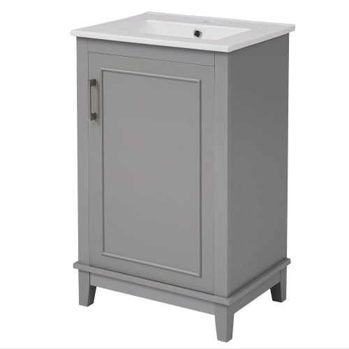 20 Inch Modern Small Bathroom Vanity Cabinet With Ceramic Basin- 20*14.5*33.3 Inches,Ample Storage,1 Soft-Close Door