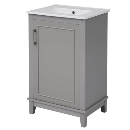 20 Inch Modern Small Bathroom Vanity Cabinet With Ceramic Basin- 20*14.5*33.3 Inches,Ample Storage,1 Soft-Close Door