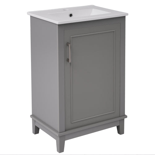 20 Inch Modern Small Bathroom Vanity Cabinet With Ceramic Basin- 20*14.5*33.3 Inches,Ample Storage,1 Soft-Close Door