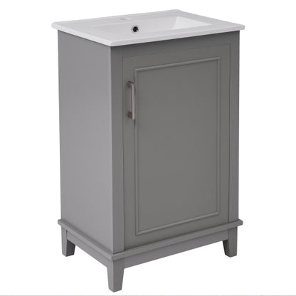 20 Inch Modern Small Bathroom Vanity Cabinet With Ceramic Basin- 20*14.5*33.3 Inches,Ample Storage,1 Soft-Close Door