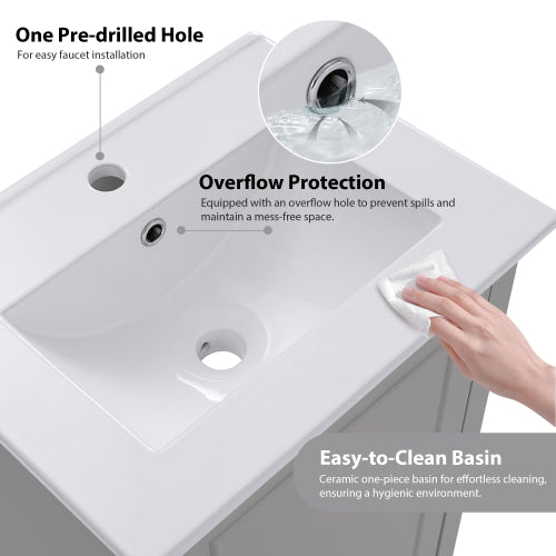 20 Inch Modern Small Bathroom Vanity Cabinet With Ceramic Basin- 20*14.5*33.3 Inches,Ample Storage,1 Soft-Close Door