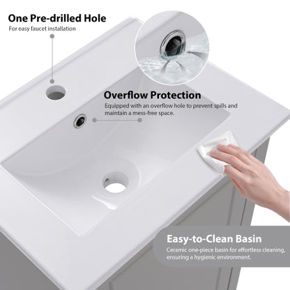 20 Inch Modern Small Bathroom Vanity Cabinet With Ceramic Basin- 20*14.5*33.3 Inches,Ample Storage,1 Soft-Close Door