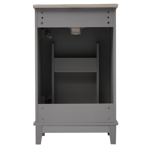 20 Inch Modern Small Bathroom Vanity Cabinet With Ceramic Basin- 20*14.5*33.3 Inches,Ample Storage,1 Soft-Close Door