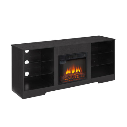 58 Inch Black Electric Fireplace TV Stand 3D LED Flame Media Console with Built-In Charging Station for 65 Inch TV