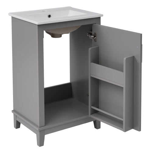 20 Inch Modern Small Bathroom Vanity Cabinet With Ceramic Basin- 20*14.5*33.3 Inches,Ample Storage,1 Soft-Close Door