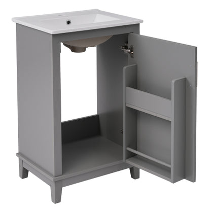 20 Inch Modern Small Bathroom Vanity Cabinet With Ceramic Basin- 20*14.5*33.3 Inches,Ample Storage,1 Soft-Close Door