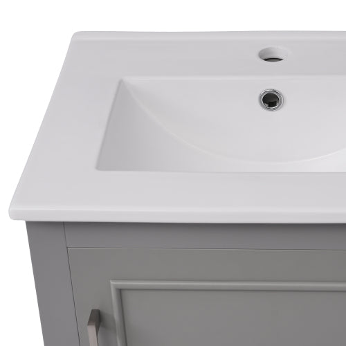 20 Inch Modern Small Bathroom Vanity Cabinet With Ceramic Basin- 20*14.5*33.3 Inches,Ample Storage,1 Soft-Close Door