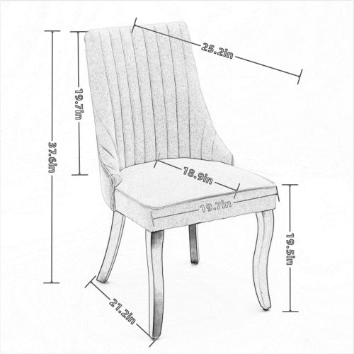 Set of 2 Beige Rayon Flocking Linen High Back Dining Chairs, Curved Solid Wood Legs Adjustable Leveling Feet