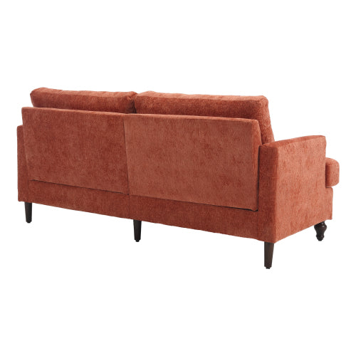 Orange Chenille Mid-Century 2-Seat Loveseat,Brown Wood Legs