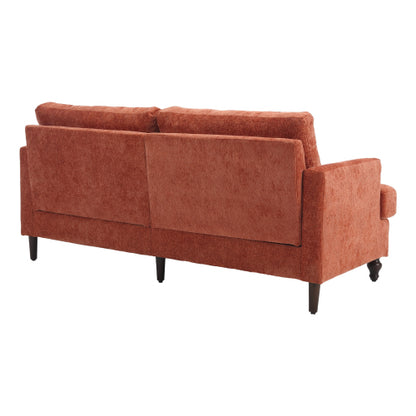 Orange Chenille Mid-Century 2-Seat Loveseat,Brown Wood Legs