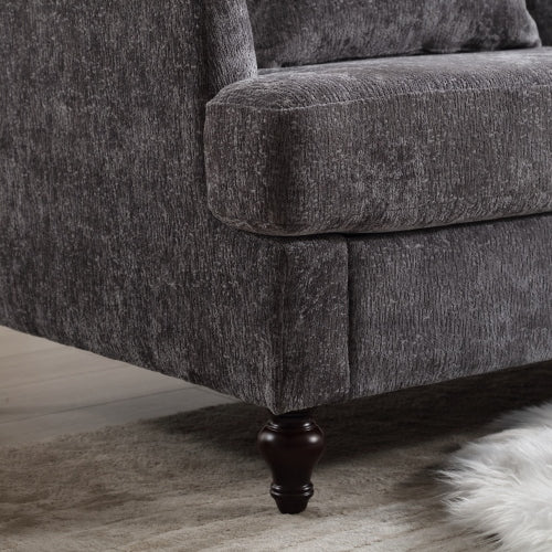 Mid-Century Modern Gray Chenille 2-Seat Loveseat, Wood Legs