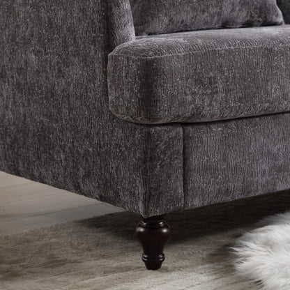 Mid-Century Modern Gray Chenille 2-Seat Loveseat, Wood Legs