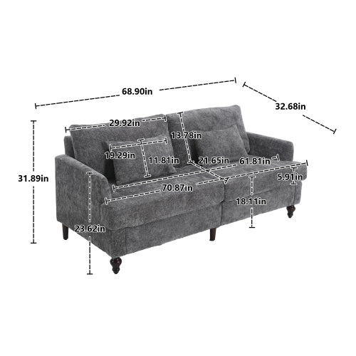 Mid-Century Modern Gray Chenille 2-Seat Loveseat, Wood Legs