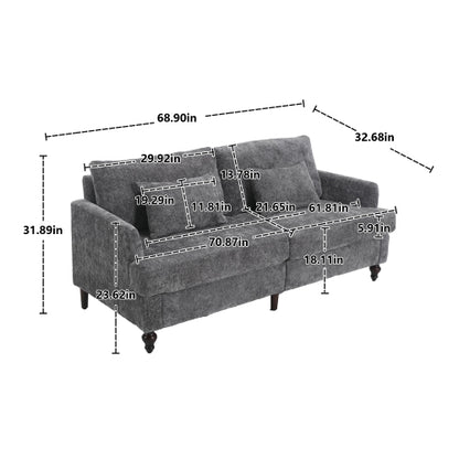 Mid-Century Modern Gray Chenille 2-Seat Loveseat, Wood Legs