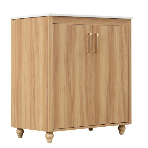 30" Bathroom Vanity with Sink Combo, Multi-functional Bathroom Cabinet with Doors and Drawer, MDF Board, Natural