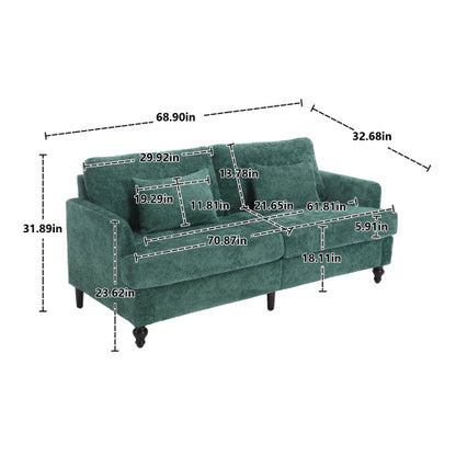 Mid-Century Modern Emerald Chenille 2-Seat Loveseat, Wood Legs