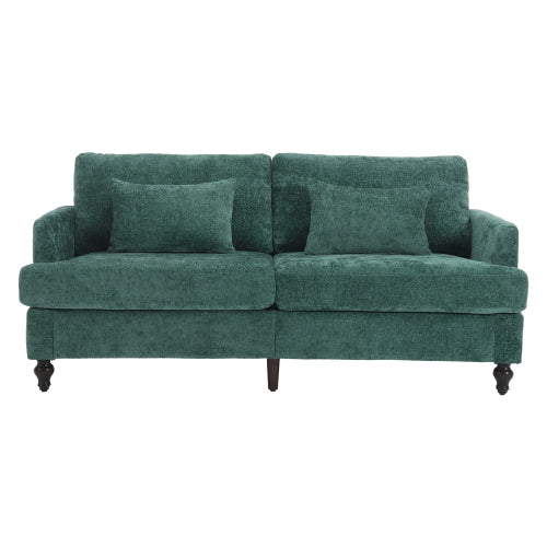 Mid-Century Modern Emerald Chenille 2-Seat Loveseat, Wood Legs