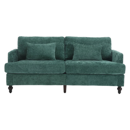 Mid-Century Modern Emerald Chenille 2-Seat Loveseat, Wood Legs