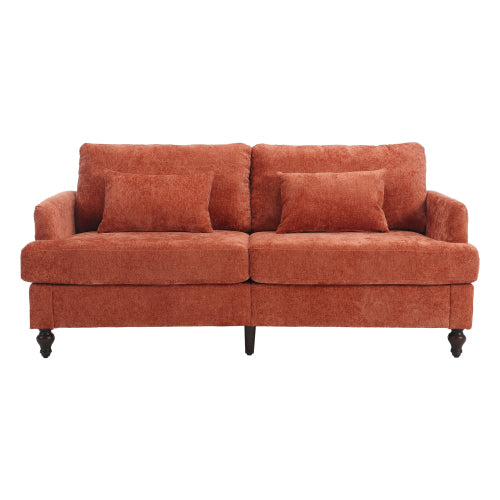 Orange Chenille Mid-Century 2-Seat Loveseat,Brown Wood Legs