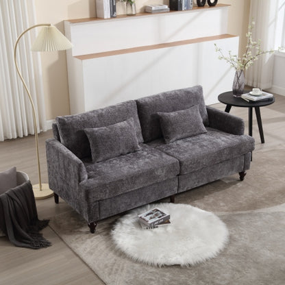Mid-Century Modern Gray Chenille 2-Seat Loveseat, Wood Legs